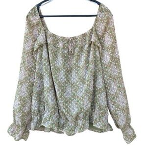 DR2 Daniel Rainn Green & Pink Paisley Bohemian Top Blouse Size XL